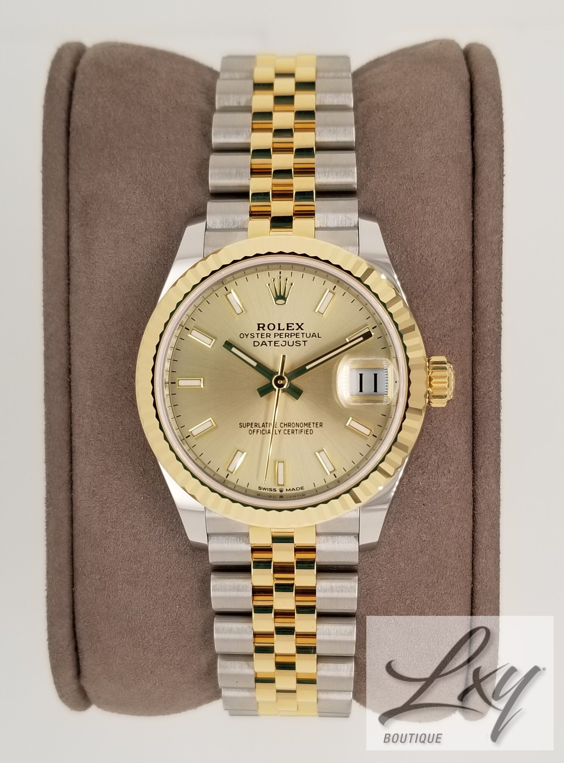 ROLEX LADIES DATEJUST 31MM REF. CHAMPAGNE INDEX MARKER DIAL IN OYSTERSTEEL AND YELLOW GOLD WITH BAND - Lxy
