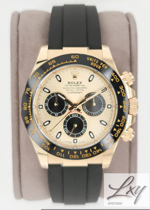 Rolex 40mm Ref. Champagne Black Dial In 18 CT Yellow Gold With Oyster Flex Band - Lxy Boutique