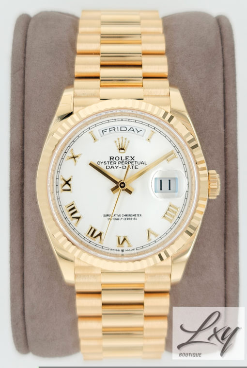 tilgive Dag forligsmanden Rolex Day-Date 36mm Ref.128238 White Roman Numeral Dial In 18CT Yellow Gold  With a President Band - Lxy Boutique
