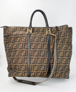 Fendi Large Tote Zucca Print double handles, Overnighter, Weekender Bag,  added strap